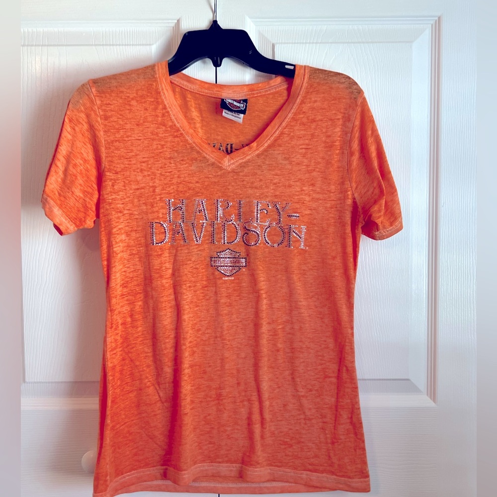 Harley Davidson V-Neck Women’s T - S, orange